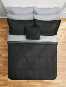 lot 614 image: 10PCS King Size Mainstays Grey Bed in a Bag Comforter Set with Sheets