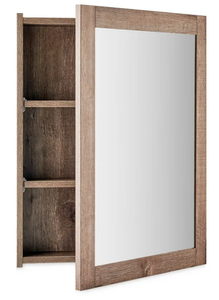 lot 550 image: Mainstays Mirror Medicine Cabinet with Adjustable Shelves, Wood Grain
