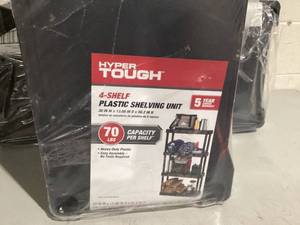 lot 553 image: Hyper Tough Black Plastic 4-Tier 56.2 H x 30 W x 13.8 D, 280lb Total Capacity
