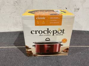 lot 213 image: Crockpot 7-Quart Manual Slow Cooker, Red Stainless Steel