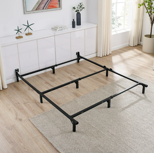 lot 205 image: Mainstays 7 TwinFullQueen Size Adjustable Metal Bed Frame, Black, Box Spring Required