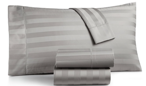 lot 514 image: 400 Thread Count 100% Egyptian Cotton Damask Sheets - Damask Stripe Light Grey RV King 6 Piece Sheet Set