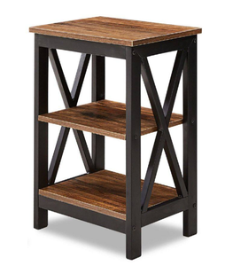 lot 709 image: 3-Tier Nightstand, 1 pcs,Brown Wooden Sofa Side Table with Storage Shelves, Stable Structure, 15.7L x 11.8W x 24.2H