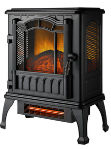lot 75 image: Mainstays 2-Setting 3D Electric Stove Heater with Life-like Flame, Black