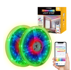 lot 603 image: LOT OF 2 Xtreme Lit 100ft Bluetooth LED Light Strips, Flowing Color Effect, App Use, Indoor, Corded Electric