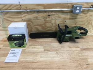lot 11 image: Green Machine Cordless Chainsaw Model # GMCS6200