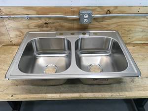 lot 126 image: Glacier Bay 33 Double Bowl Top Mount Stainless Steel Kitchen Sink