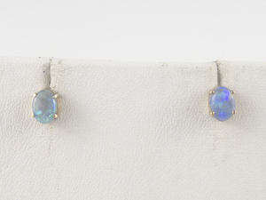 lot 5 image: Oval Cabochon Opal 10K Yellow Gold Stud Earrings. No Reserve