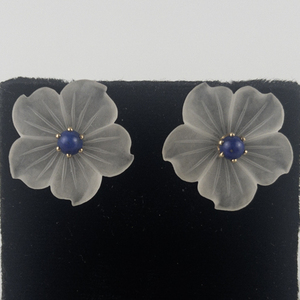 lot 8 image: Lapis Lazuli 14K Yellow Gold Stud Earrings With Floral Earring Jackets. &nbspNEW OLD STOCK