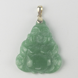lot 10 image: Carved Laughing Buddha Jade () 14k Yellow Gold pendant (no chain). NEW OLD STOCK