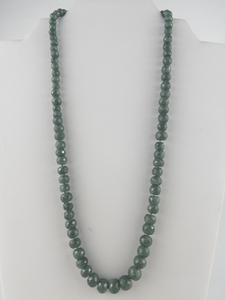 lot 13 image: NEW OLD STOCK Faceted Genuine Emerald 14K Yellow Gold Knotted Bead Necklace. Replacement Value $800
