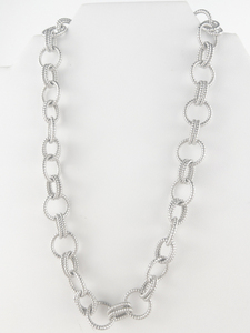 lot 19 image: Judith Ripka Textured Circle & Oval Link Sterling Silver Chain Necklace. Estimated Replacement Value $300