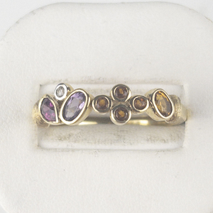 lot 27 image: Michelle Albala Multi-Gemstone Polished Vermeil Scattered Cluster Band Estimated Replacement Value $120. Size 11 - 11.25.