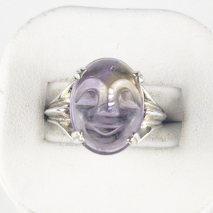 lot 31 image: Carved Mood Face Ametrine Sterling Silver Ring. Size 6.5 - 6.75.