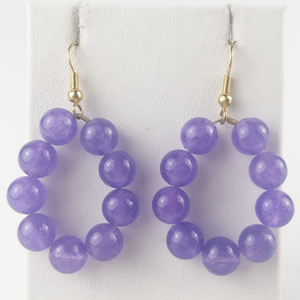lot 38 image: Purple Jade Bead Gold Tone Base Metal French Wire Earrings NEW OLD STOCK