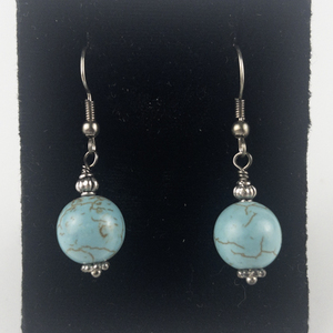 lot 42 image: Turquoise Bead Sterling Silver French Wire Earrings NEW OLD STOCK