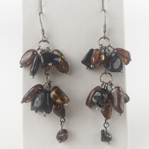 lot 43 image: Amber Drop Bead Sterling Silver French Wire Dangle Earrings NEW OLD STOCK