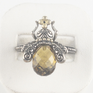 lot 59 image: Barbara Bixby Cognac Quartz Bee Sterling And 18K Yellow Gold Statement Ring Estimated Replacement Value $260. Size 10 - 10.25.