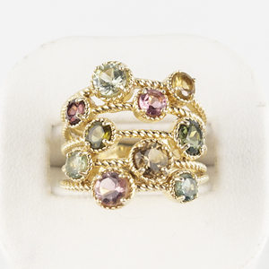 lot 65 image: Bangkok Ratnaraj Jewelers Wide 5 Rope Multistone Vermeil Band. Size 7 - 7.25.