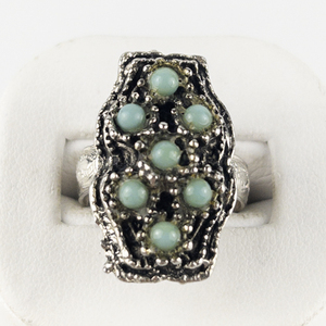 lot 67 image: Light Blue Accented Ornate Silver Tone Base Metal Ring. Size Up To 8.5.