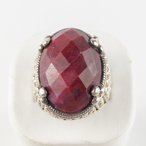 lot 78 image: Nicky Butler  Huge Checkered Oval Ruby (Marked 118 Of 1000) Sterling Silver Statement Ring , Set With Ruby. Size 11 - 11.25.