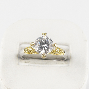 lot 79 image: Round Brilliant Cut Cubic Zirconia Two-Tone Sterling Silver Engagement Style Ring. Size 9.75 - 10.