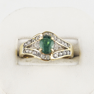 lot 86 image: Lindberg  Lab Grown Emerald & Cz 14K Gold Electroplate Ring. Size 7.75 - 8.
