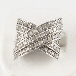 lot 92 image: Shreeji Jewellery Designs  Wide Natural Diamond Crossover sterling Silver Statement Ring . Size 6.75 - 7.