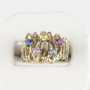 lot 99 image: Multi Gemstone Loopybrass Ring. Size 6.75 - 7.