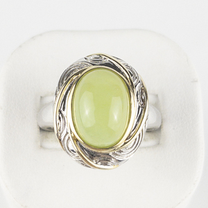 lot 105 image: Lorenzo Brazilian Green Opal Swirltwo-Tone Sterling Silver Statement Ring Estimated Replacement Value $175. Size 11 - 11.25.