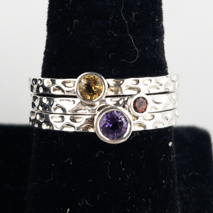 lot 106 image: Lorenzo Bezel Set Amethyst, Citrine & Ruby Sterling Silver Set Of 3 Stacking Rings . Size 11 - 11.25.