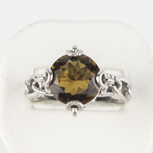 lot 108 image: Anthony Nak  Round Brilliant Cut Citrine, Hand Assembled Chain Link Sterling Silver Ring. Size 11 - 11.25.