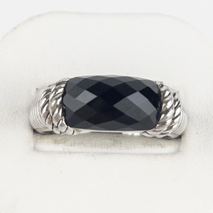 lot 113 image: Judith Ripka Checkered Cabachon Black Onyx Sterling Silver Ring. Size 11 - 11.25.