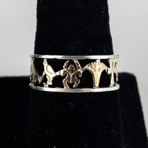 lot 119 image: Egyptian Hieroglyphics Openwork Rose & White Silver Band. Size 12.25 - 12.5.