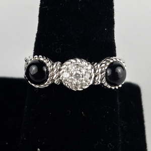 lot 120 image: Judith Ripka Black Onyx Twisted Rope Sterling Silver Ring. Size 11 - 11.25.