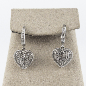 lot 142 image: Pave Cz Heart Sterling Silver Dangle Earrings .