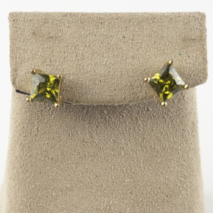 lot 146 image: Square Cut Peridot ()Vermeil Stud Earrings .