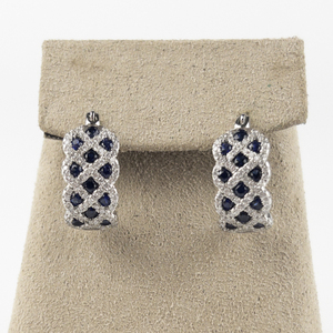 lot 147 image: Sapphire & Diamonique Sterling Silver Hinged Wire Hoop Earrings.
