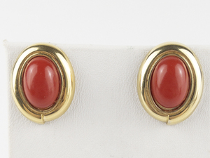 lot 149 image: Monet Red Cabochon Gold Tone Base Metal Pierced Earrings .