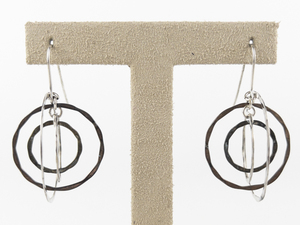 lot 151 image: RLM Studio (Robert Lee Morris) Concentric Circle Tri-Tone Sterling Silver French Wire Dangle Earrings .