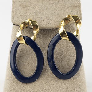 lot 152 image: Monet Navy & Gold Tone Base Metal Chain Dangle Earrings .
