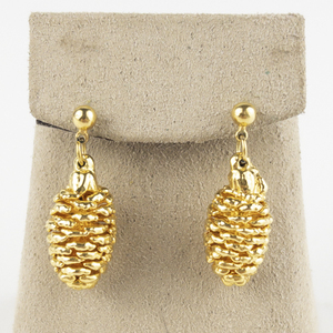 lot 156 image: Monet Pine Cone Gold Plated Base Metal Dangle Earrings .