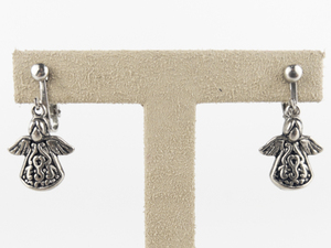 lot 157 image: Angel Silver Tone Base Metal Clip-On Earrings .