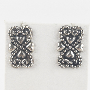 lot 161 image: Mexico (Unknown) Heart Beaded Handcrafted Sterling Silver Pierced Earrings .