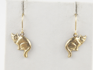 lot 162 image: Cat Silhouette Gold Tone Base Metal French Wire Earrings .