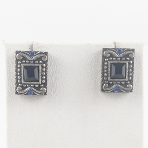 lot 169 image: Blue Rhinestone Silver Tone Base Metal Pierced Earrings .