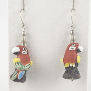 lot 173 image: Red Macaw Silver Tone Base Metal Dangle Earrings .