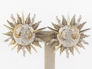 lot 176 image: Swarovski Celestial Sun, Moon, & Stars Two-Tonebase Metal Clip-On Earrings .