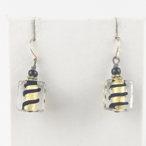 lot 182 image: Gold & Black Murano Glass Gold Tone Base Metal French Wire Earrings .