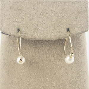 lot 183 image: Pearl Accented Gold Tone Base Metal Hoop Earrings .